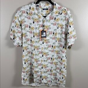 Benson Relaxed Fit Floral Short-Sleeve Button-Down Shirt in White